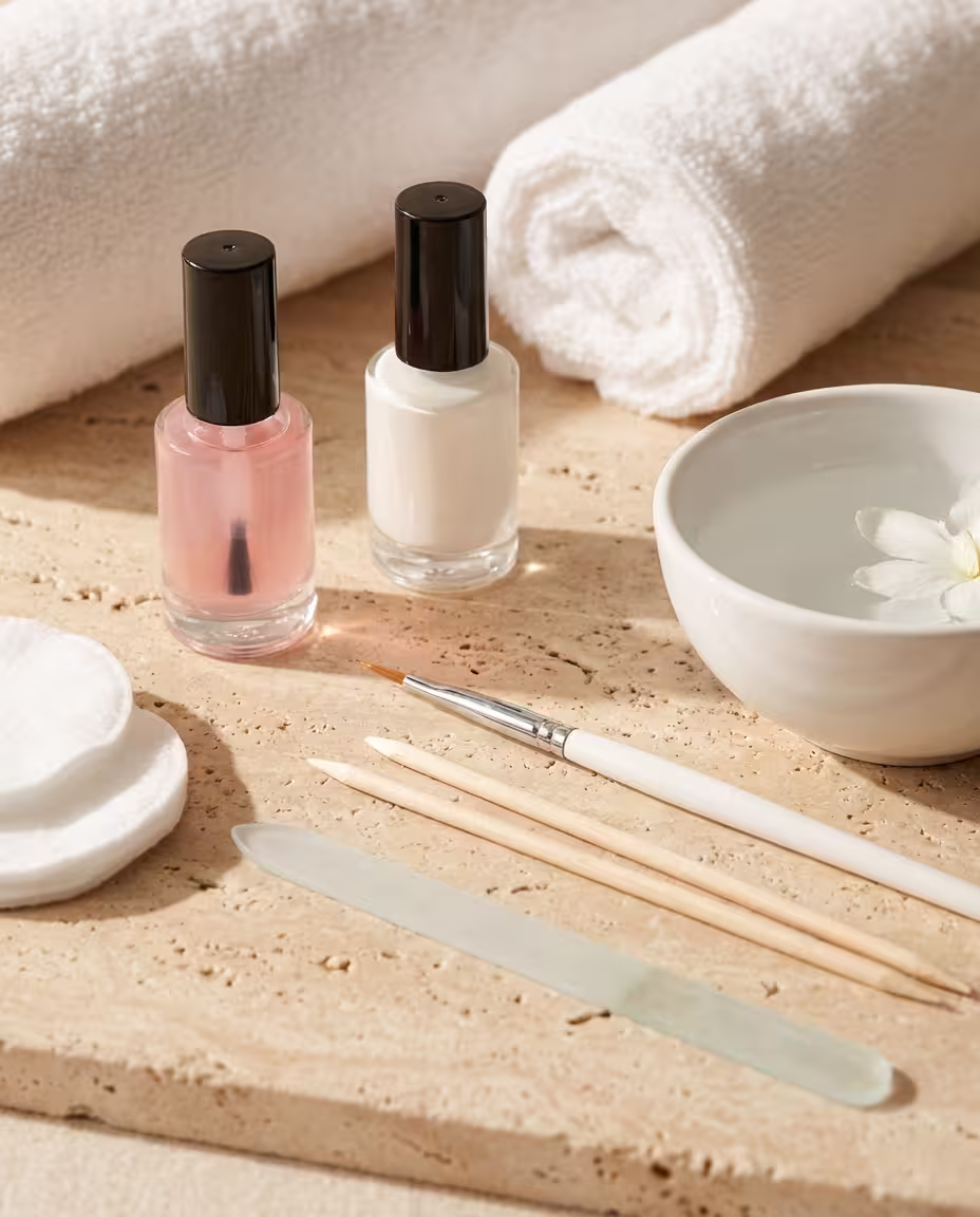 Professionelle Auswahl an French Pediküre Werkzeugen – Lacke, Pinsel und Pflege