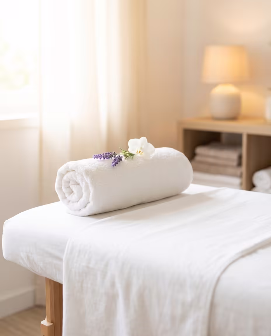 Hygiene-orientierte Vorbereitung für das Pofalte-Sugaring; Detailansicht von Handschuhen, Wattepad und steriler Ausrüstung