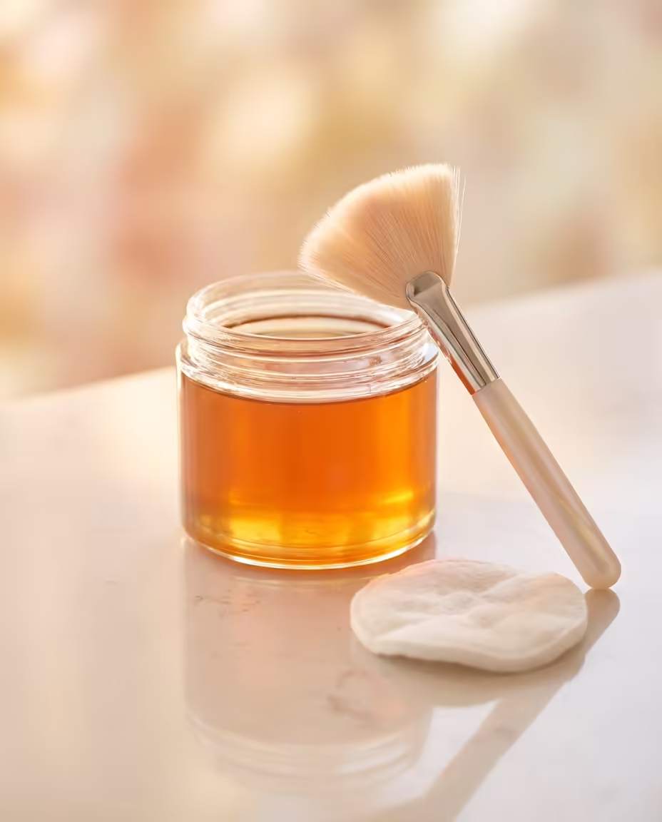 Konzept für glatte Wangen nach dem Sugaring: Zuckerpaste und Gesichtspflege-Accessoires